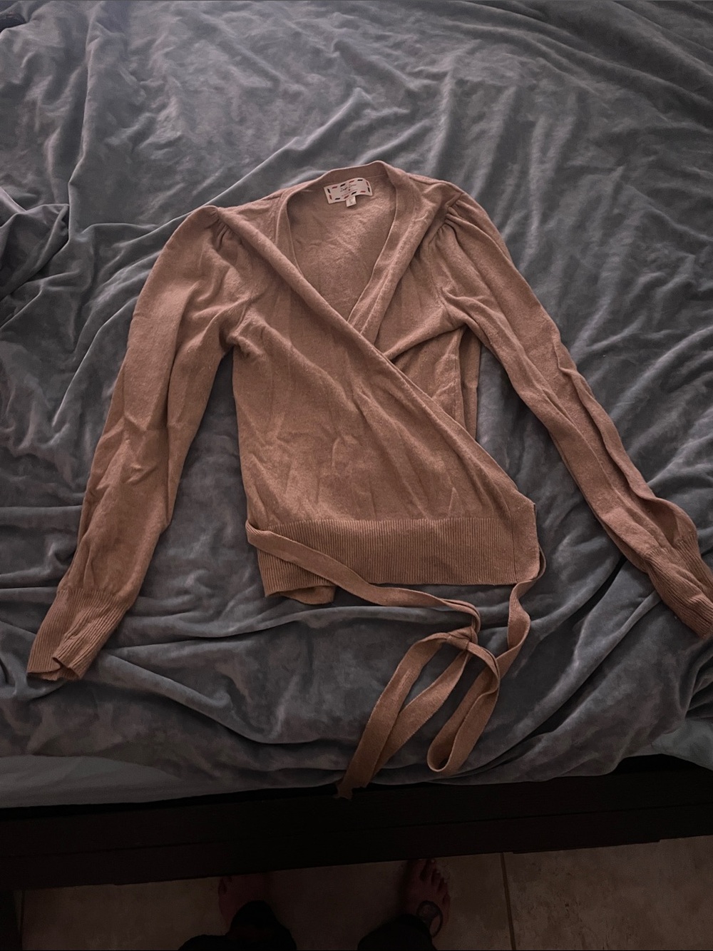 Light Brown Wrap Knit Cardigan with Tie Waist